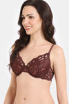 Zivame Cosmic Romance Double Layered Non Wired Medium Coverage Lace Bra - Rum Raisin — thumbnail 3